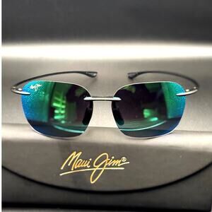 Maui Jim Komohana MJ446-2M Rimless Matte Black Maui Green Sunglasses Japan Made